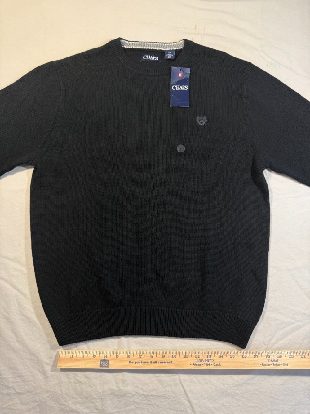CHAPS Mens L NWT Black Cotton Knit Crewneck Sweater Pullover Winter Holiday Gift